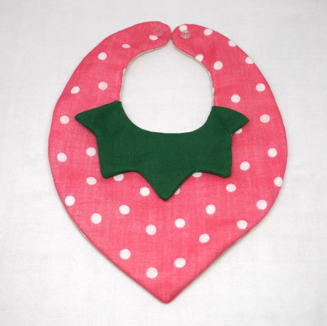 Japanese Handmade 8-layer- gauze Baby Bib/ strawberry bib - 围嘴/口水巾 - 棉 粉红色