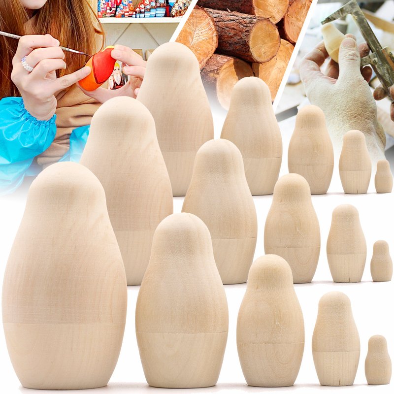Blank Russian Nesting Dolls Lot of 3 Set by 5 pcs - Unfinished Unpainted Dolls - 木工/竹艺/纸艺 - 木头 