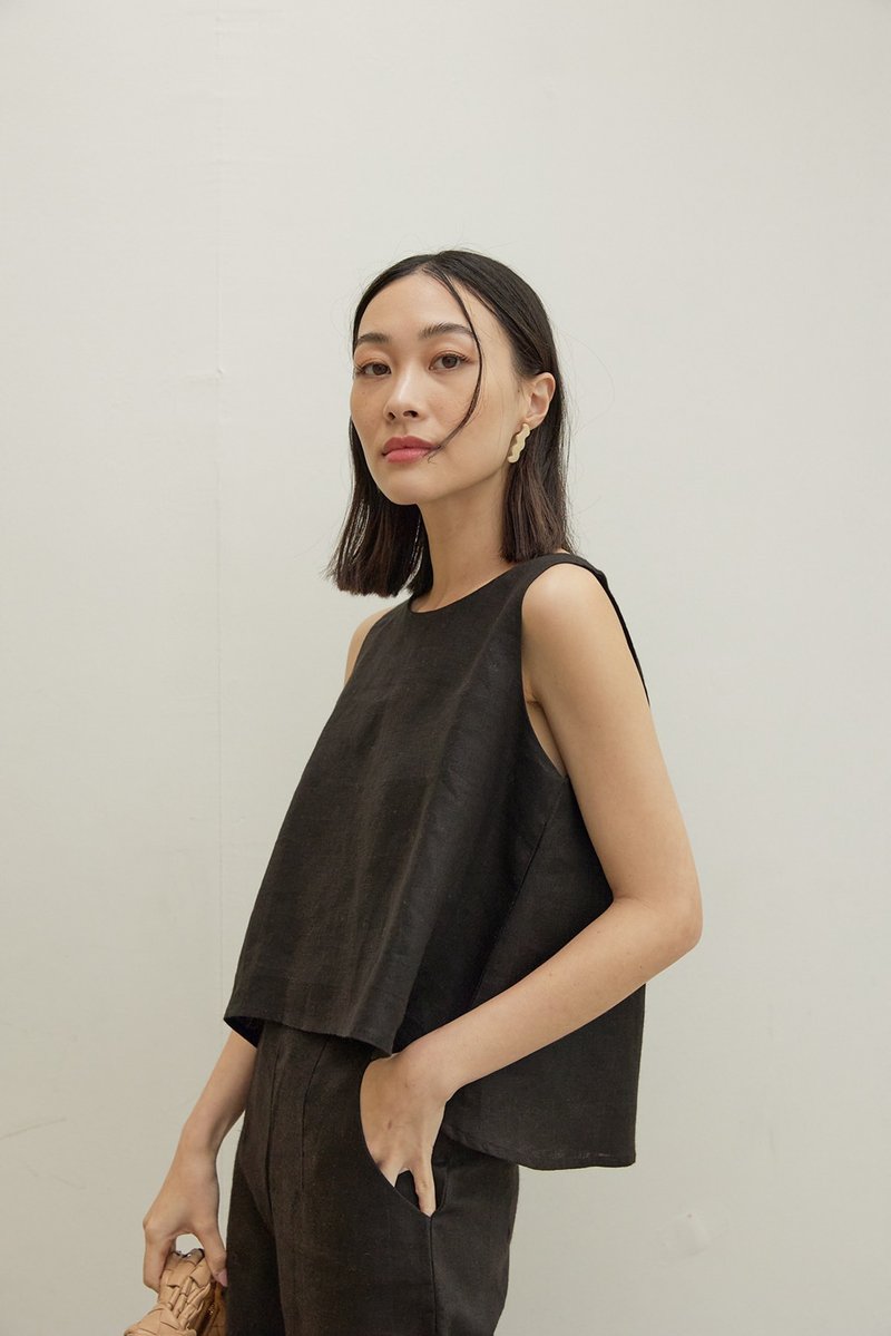 Curvy Sleeveless Top - 女装上衣 - 亚麻 黑色