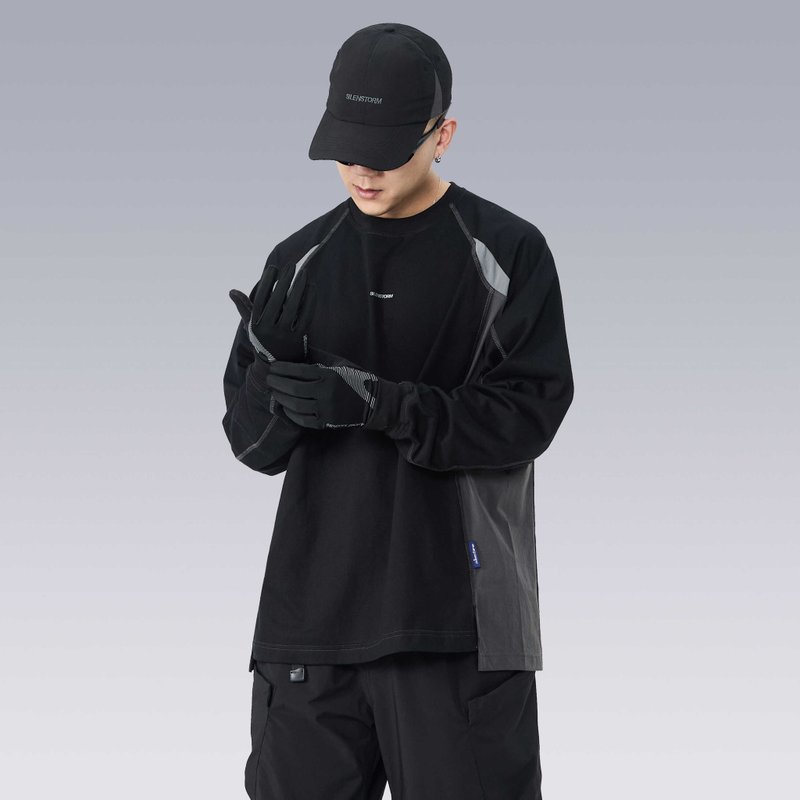 拼接撞色骑行长袖宽松户外运动T恤休闲通勤简约打底衫 - 男装上衣/T 恤 - 其他材质 黑色