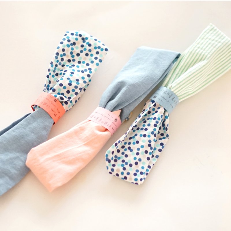 YInke“你最可爱”发带-点点牛仔 / 粉粉牛仔 / 条纹点点 - 发饰 - 棉．麻 粉红色