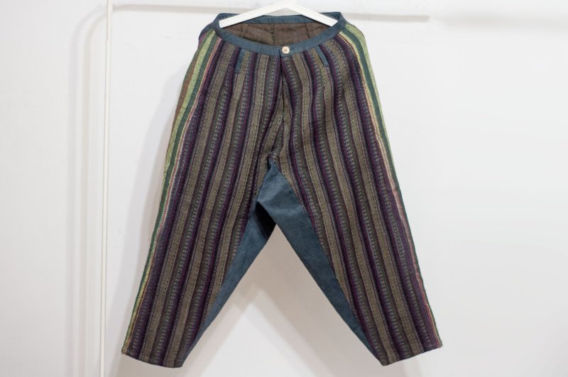 针织编织口袋宽裤/波希米亚风老爷裤/拼接针织宽裤-缤纷天空色彩 - 女装长裤 - 棉．麻 多色