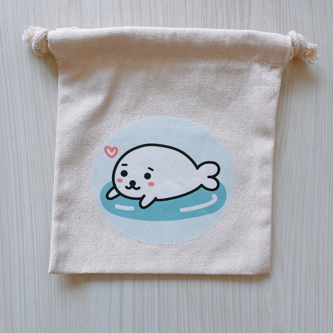 海狮 束口收纳袋 束口袋 18cm*19cm - 化妆包/杂物包 - 其他人造纤维 白色