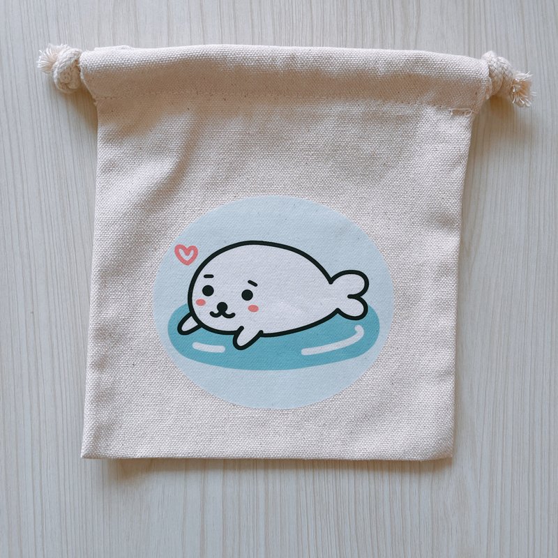 海狮 束口收纳袋 束口袋 18cm*19cm - 化妆包/杂物包 - 其他人造纤维 白色