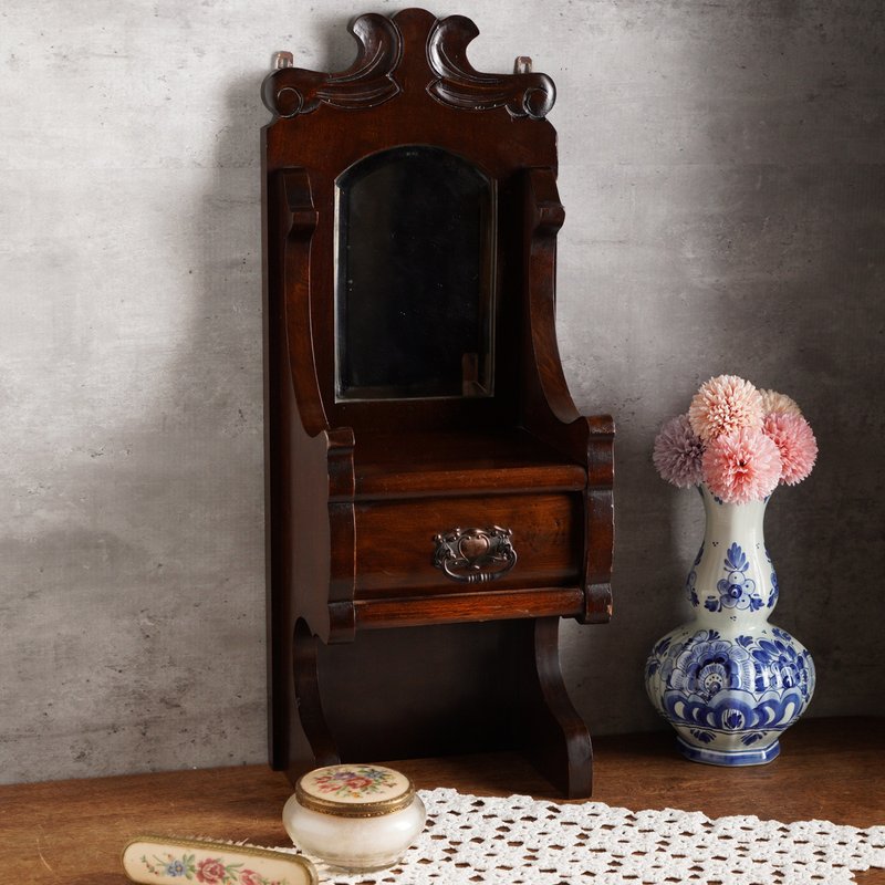 1930荷兰古董手工实木/橡木梳妆镜 - 彩妆刷具/镜子/梳子 - 木头 咖啡色