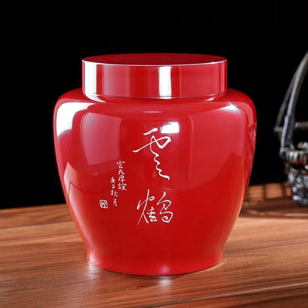 大漆锡罐 秋实茶仓 大号纯锡茶叶罐 密封罐储茶罐 手工锡器 - 茶具/茶杯 - 其他金属 