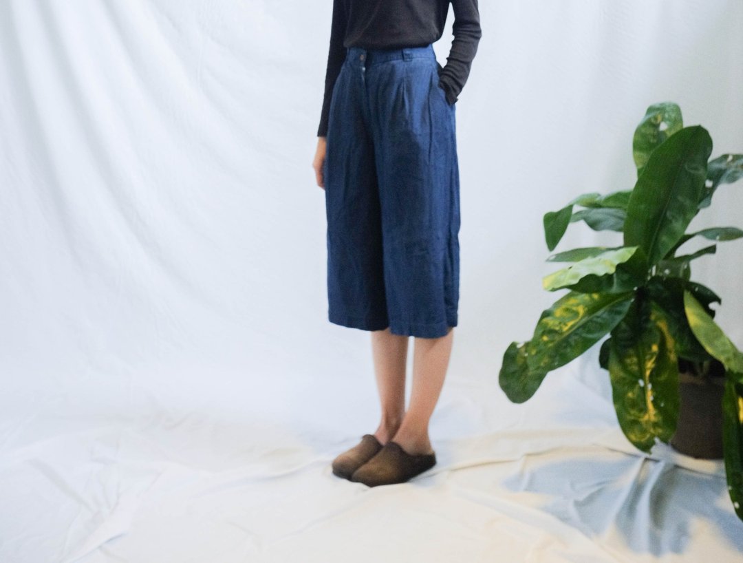 imperfect medium blue | Indigo Natural Dyed | Linen Pants - 女装长裤 - 棉 蓝色