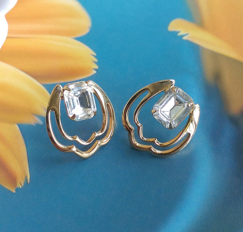 Vintage Jewelry 西洋古董饰品 气质复古白钻 针式耳环 - 耳环/耳夹 - 其他金属 透明