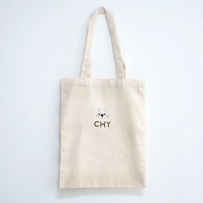 【Q-cute】袋子系列-直式-狗狗头、猫猫头、兔兔头-加字/定制化 - 手提包/手提袋 - 棉．麻 多色