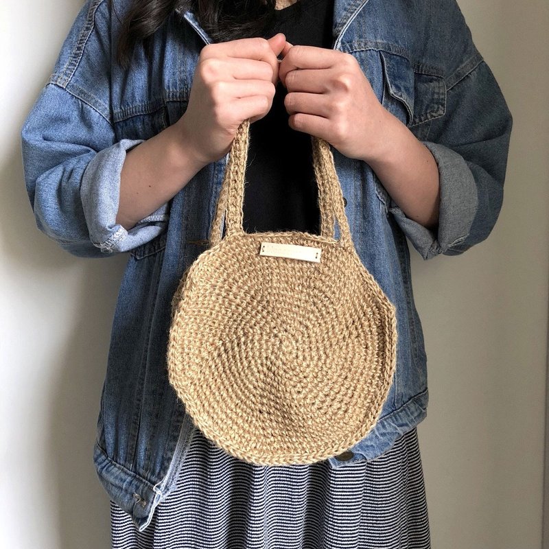钩织 _ 圆滚滚手提袋 - 手提包/手提袋 - 棉．麻 卡其色