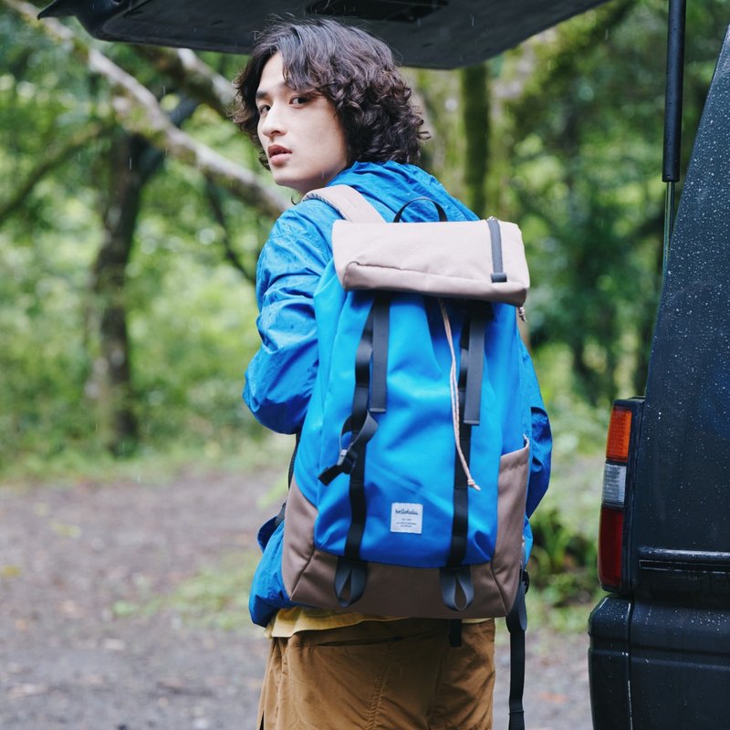 GIO 19L 多功能翻盖背包 大 (彩蓝色/牛津棕) - 后背包/双肩包 - 聚酯纤维 蓝色