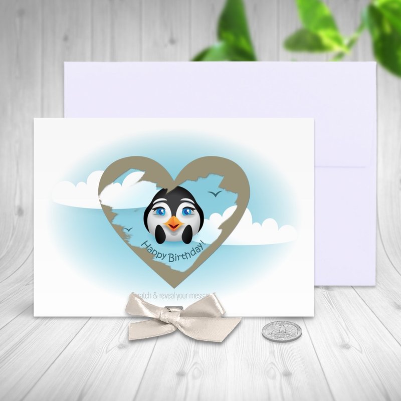 企鹅生日卡 | 刮刮乐卡片 | 刮刮乐 | 生日卡 | 企鹅 - 卡片/明信片 - 纸 