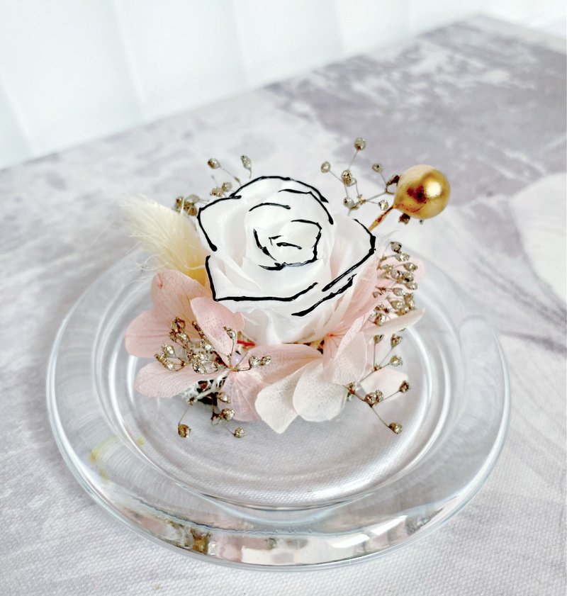 【法式香颂】可定制木头刻字-玻璃小香风纯白永生玫瑰玻璃盅-送礼 - 摆饰 - 植物．花 白色