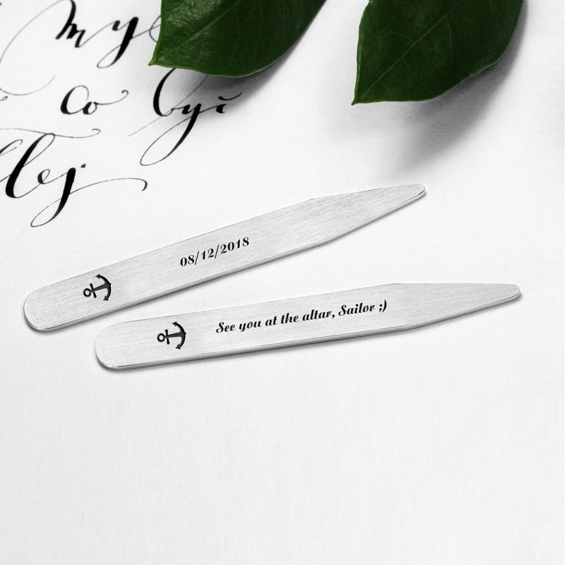 男士刻字婚礼衬衣插片 - 刻字衬衣插片 - 个性化刻字衬衣插片 - 领带/领带夹 - 纯银 银色