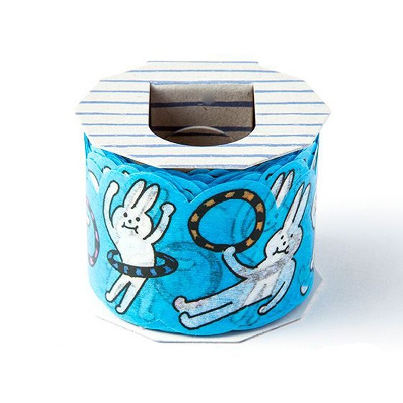 日本IrohaPublish - 超宽纸胶带 - 02兔子呼拉圈 - 纸胶带 - 纸 蓝色