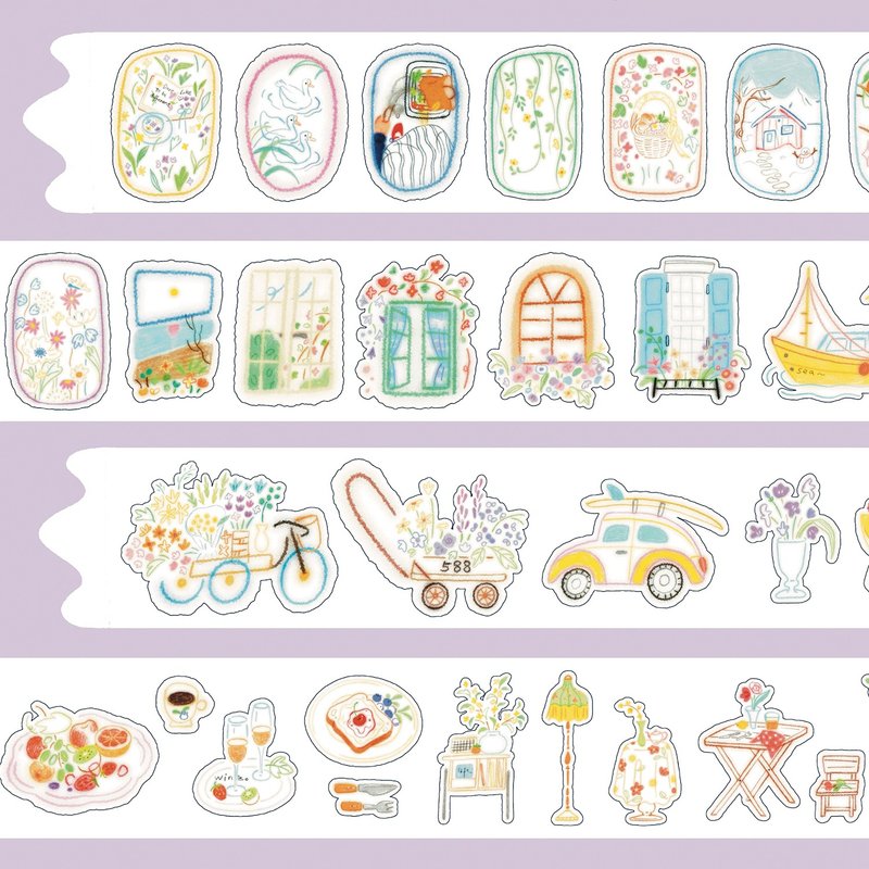 【膠帶】小治愈 PET 和紙膠帶 切膜 手帳隨心配 5米卷 - 纸胶带 - 纸 多色