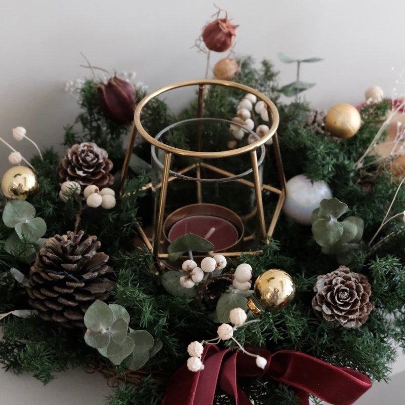 | 一人开班 | 【永生花】不凋雪松圣诞烛台花圈  |  手作课程 - 植栽 - 植物．花 