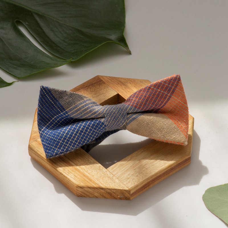 日式拼接蓝橘领结-就是要让妳对我目不转睛的橘色系拼接领结 - 领结/领巾 - 其他人造纤维 多色