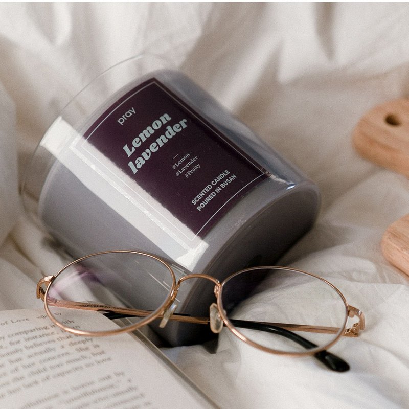 【韩国 PRAY】经典天然大豆蜡烛(L)-柠檬薰衣草 /480g - 蜡烛/烛台 - 玻璃 紫色