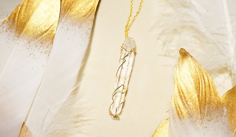 纯手工进口14K包金绕线哥伦比亚利姆利亚白水晶柱项链 - 项链 - 宝石 多色