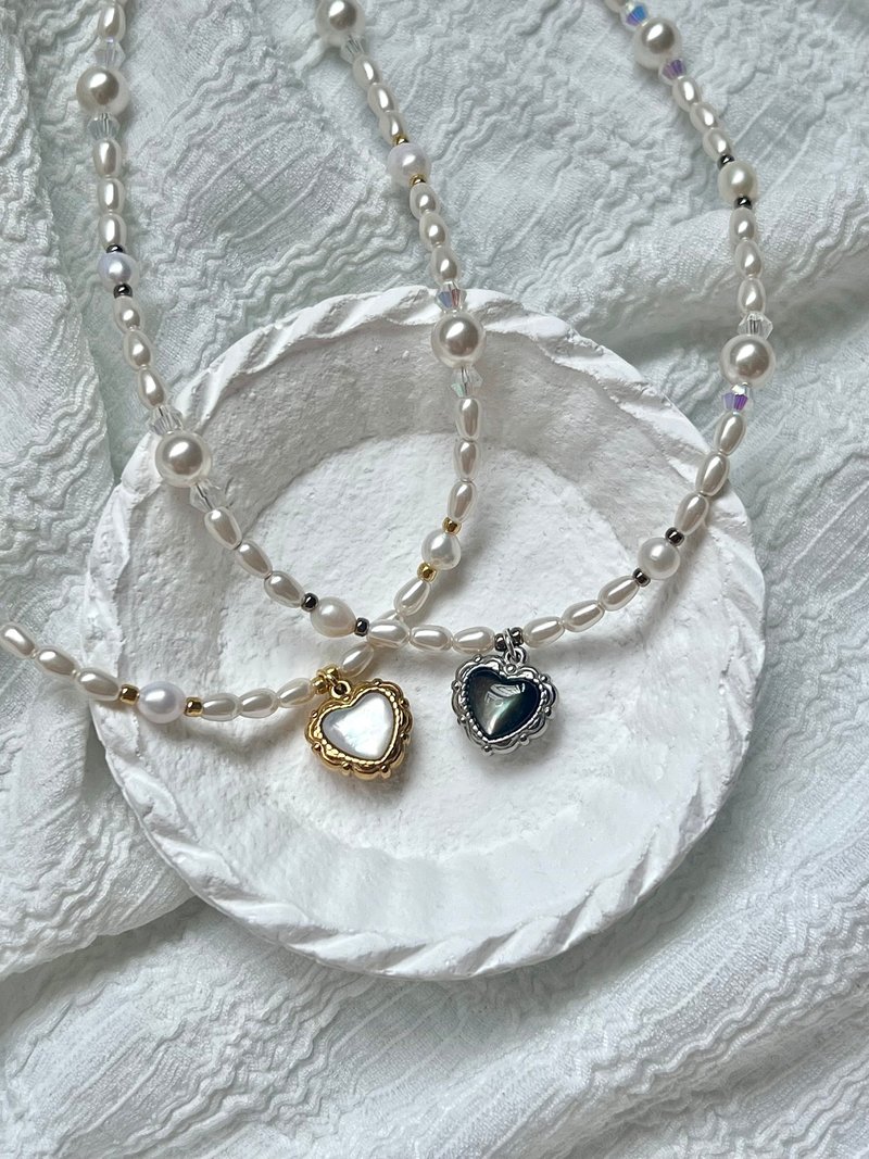 Pearly Heart Necklace丨珍珠爱心颈链 (两色) - 项链 - 珍珠 