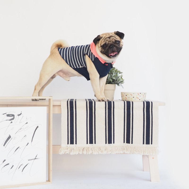 宠物衣 - 深蓝条纹连帽T-恤 - 衣/帽 - 棉．麻 蓝色