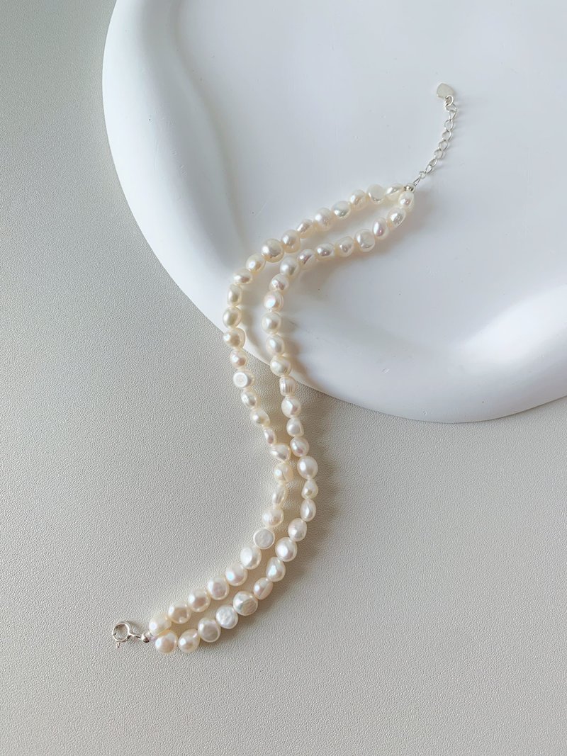 天然淡水珍珠叠层巴洛克不规则珍珠S 925银手链 - 手链/手环 - 珍珠 多色