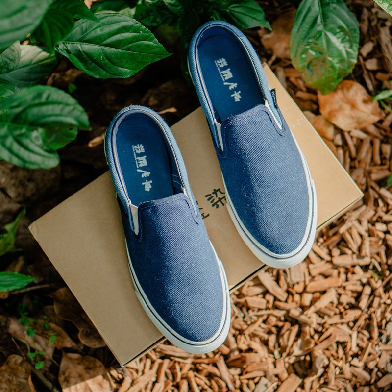 卓也蓝染 - 拼接休闲鞋(男/女款) - 男款休闲鞋 - 棉．麻 蓝色