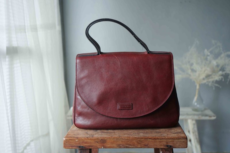 寻宝复古古董包-意大利CASANI陈年酒红色手提牛皮公文包 - 手提包/手提袋 - 真皮 红色