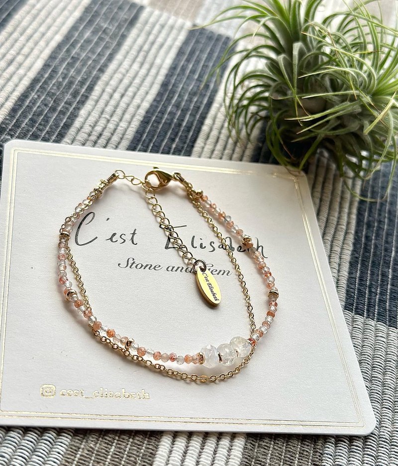 Sun and Moon - 太阳石月光石14k包金特幼双圈手链 - 手链/手环 - 水晶 