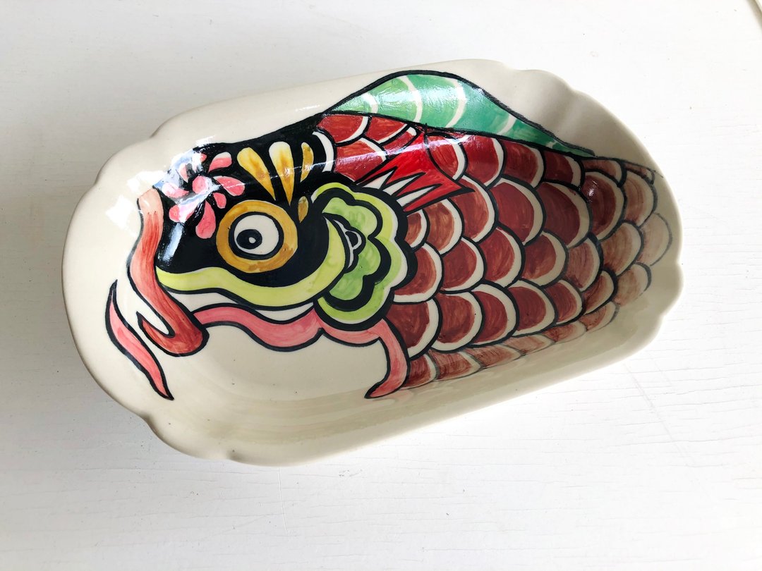 有鱼有余 陶瓷 纯手工绘制盘 鱼插图 插画餐盘 水墨风 仅此一 件 - 盘子/餐盘/盘架 - 瓷 咖啡色