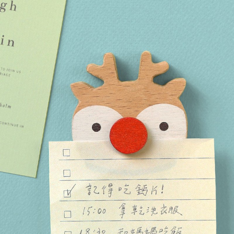 原木动物造型【磁铁留言夹-麋鹿】 - 冰箱贴/磁贴 - 木头 咖啡色