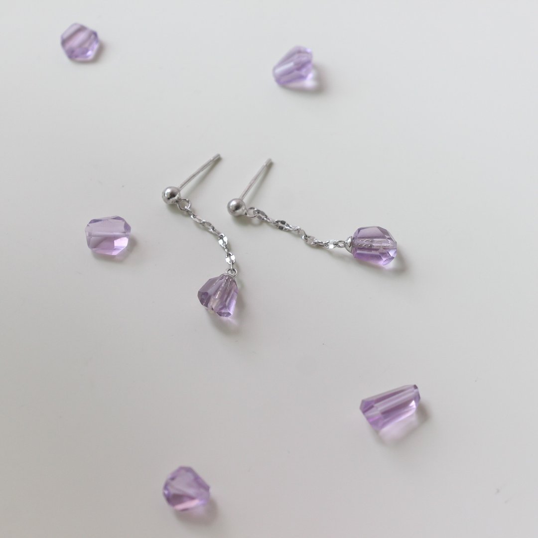 玻利维亚不规则紫水晶 垂坠耳环 全925纯银 - 耳环/耳夹 - 水晶 紫色