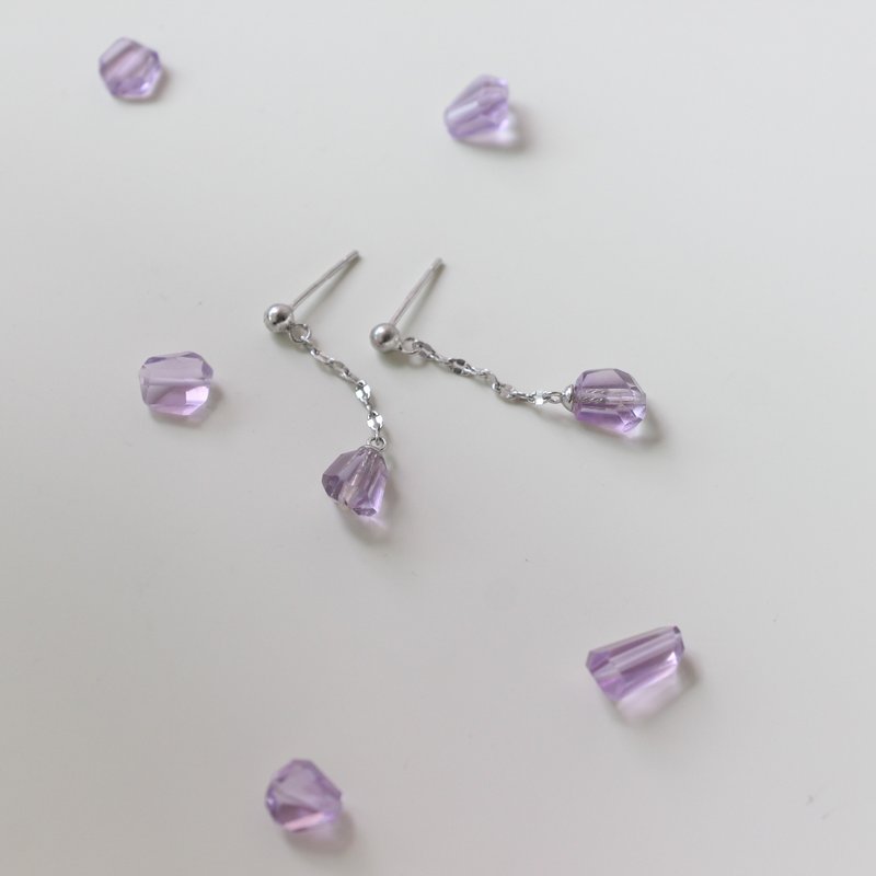 玻利维亚不规则紫水晶 垂坠耳环 全925纯银 - 耳环/耳夹 - 水晶 紫色