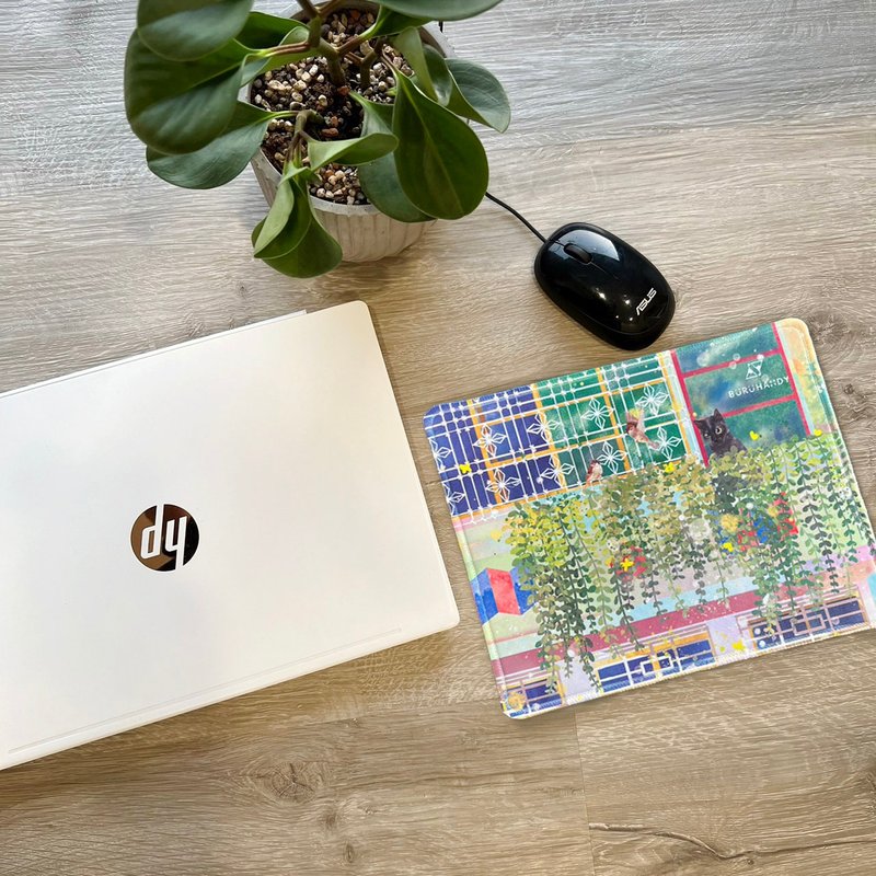 鼠标垫-25x19cm / 插画 / 阳台上的黑猫 - 鼠标垫 - 橡胶 