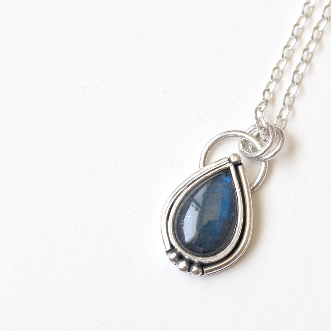 拉长石纯银墬子 Labradorite silver pendant  - 项链 - 宝石 蓝色