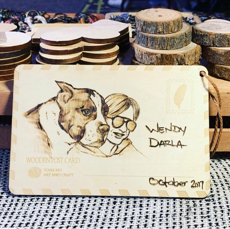 原木烧/订做宠物像烧刻明信片/木质卡片/定制化 - 卡片/明信片 - 木头 咖啡色