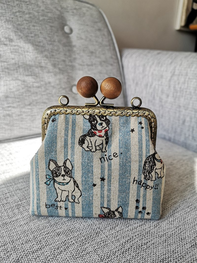 狗狗布艺 原木珠口金 收纳包/零钱包 - 零钱包 - 棉．麻 
