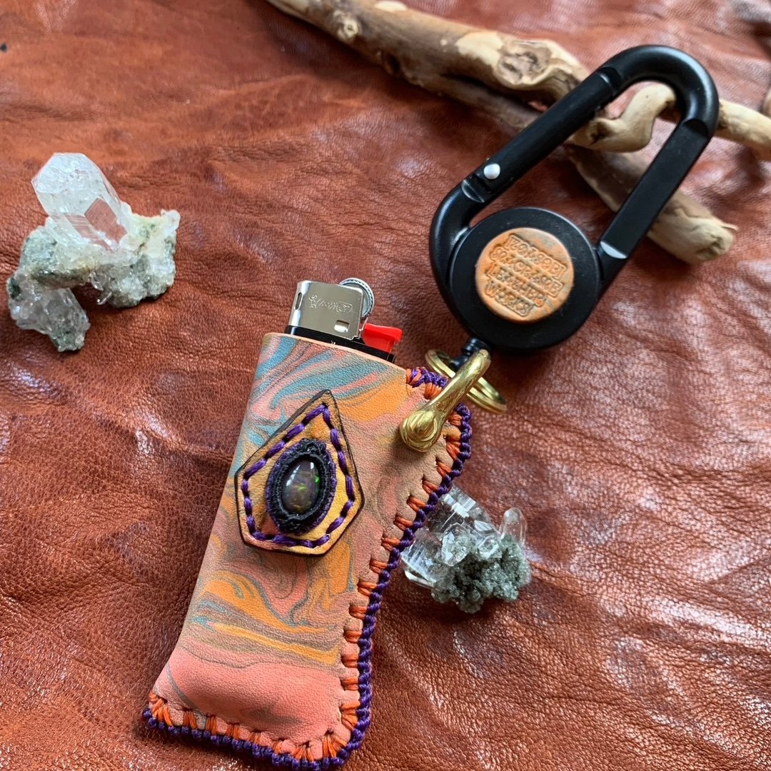 -Ethiopian Black Opal- 手染皮革 Bic 打火机套 - 其他 - 真皮 紫色