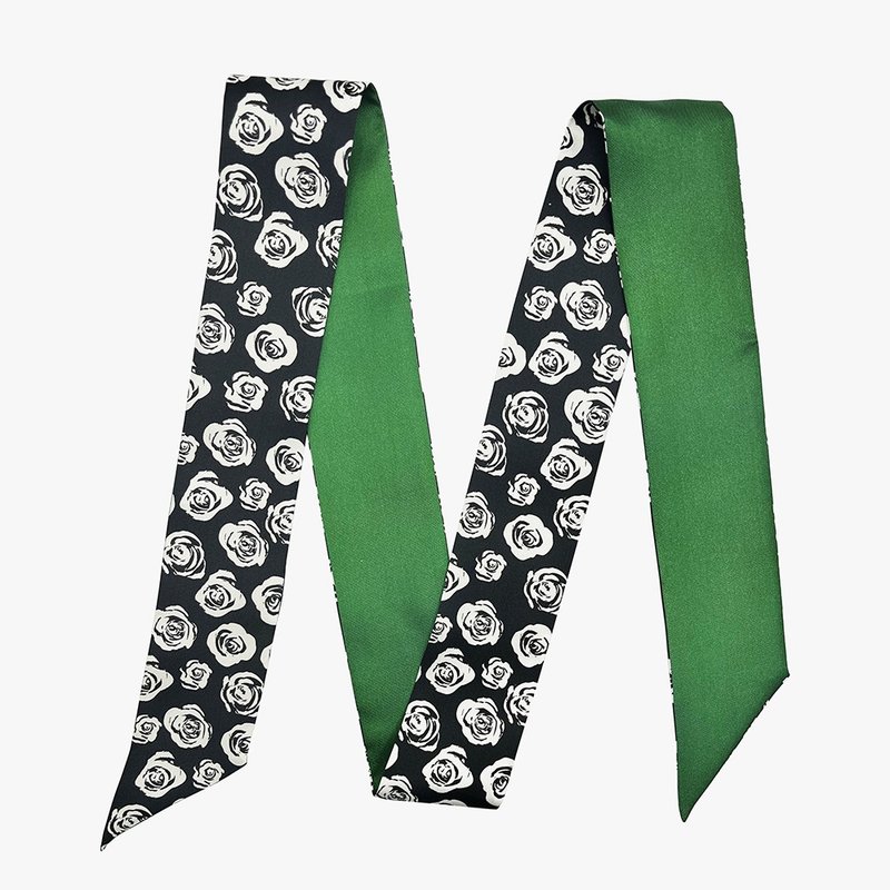 100%桑蚕丝真丝窄领巾/丝巾/飘带/包柄带/发带::黑白玫瑰 - 丝巾 - 丝．绢 黑色