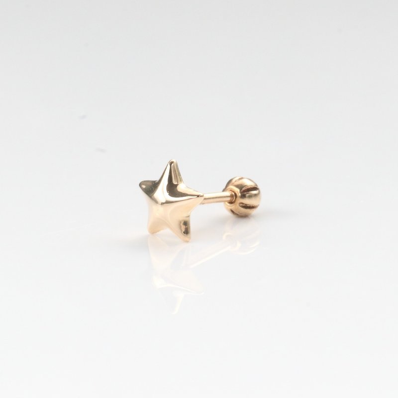 14K Star Piercing 立体星星锁珠耳环(单个)耳骨 耳窝 不退色 - 耳环/耳夹 - 贵金属 金色