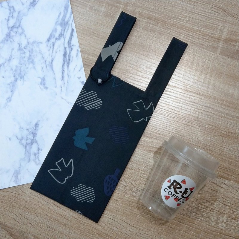 飞鸟过境(深蓝黑)。环保饮料袋 早餐袋 随身万用袋 - 随行杯提袋/水壶袋 - 防水材质 蓝色
