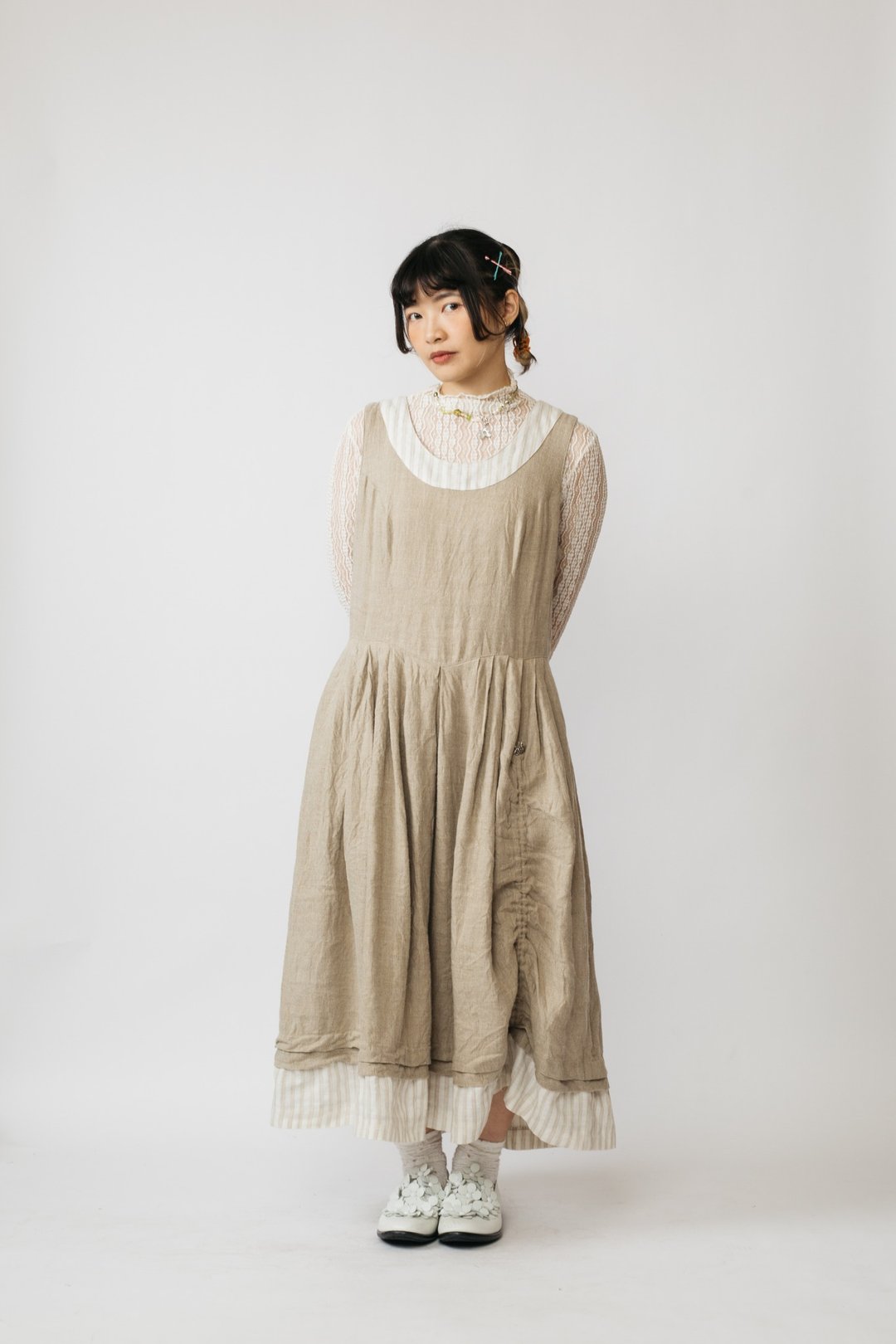 Tyrolean Dress 提洛尔洋装 古着【初恋贩卖所】Vintage.B676 - 洋装/连衣裙 - 棉 卡其色