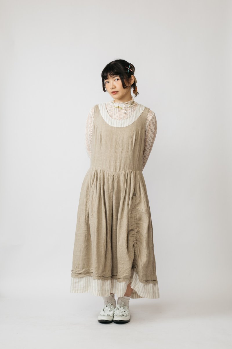 Tyrolean Dress 提洛尔洋装 古着【初恋贩卖所】Vintage.B676 - 洋装/连衣裙 - 棉 卡其色