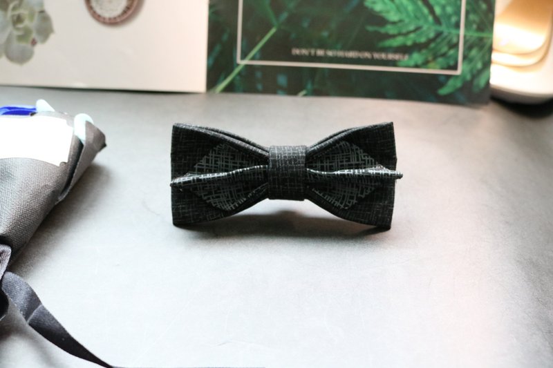 黑色幾何線條詩意結主持人婚禮英倫風蝴蝶結 - 领带/领带夹 - 棉．麻 黑色