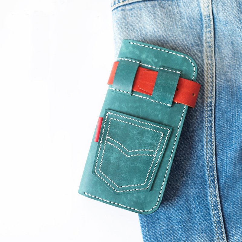 Urban Cowboy 复古牛仔风手工真皮长夹中性设计皮带 - 皮夹/钱包 - 真皮 蓝色