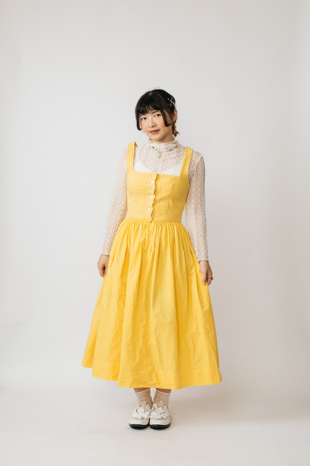 Tyrolean Dress 提洛尔洋装 古着【初恋贩卖所】Vintage.B670 - 洋装/连衣裙 - 棉 黄色