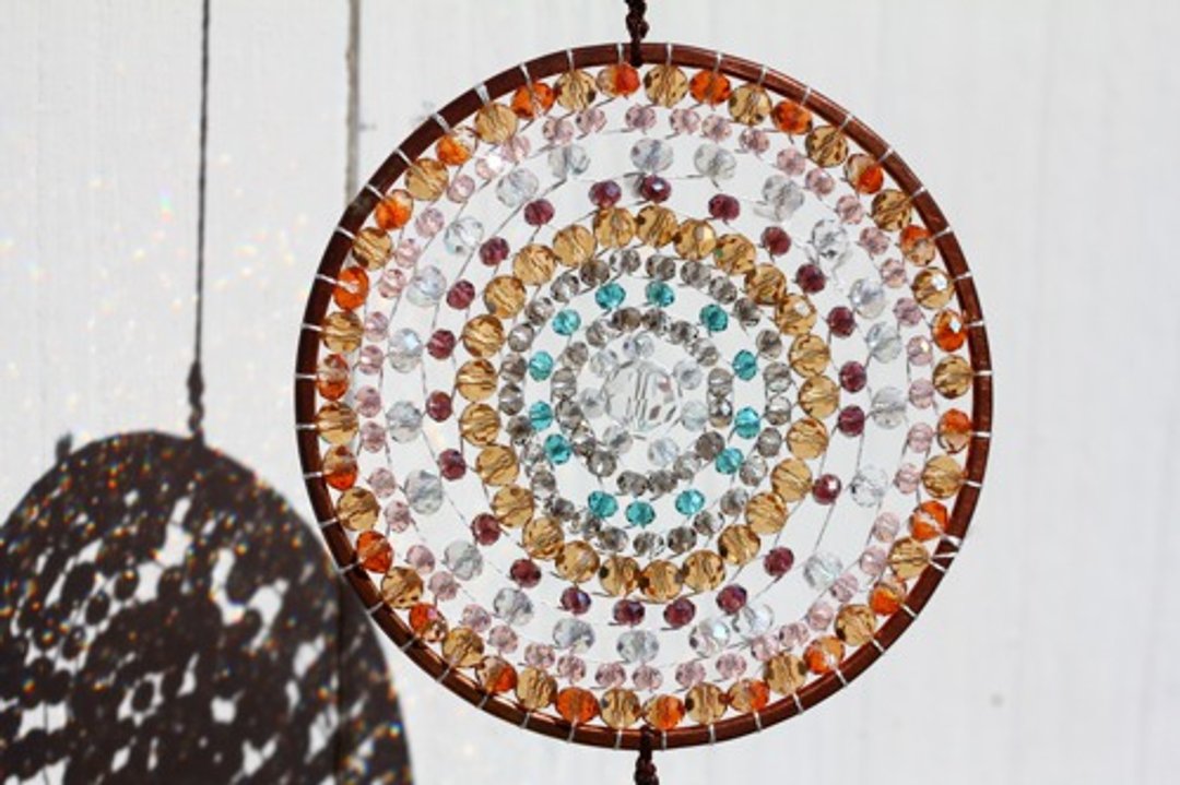 Handmade glassbeads mandala suncatcher orange red light color - 其他 - 玻璃 橘色