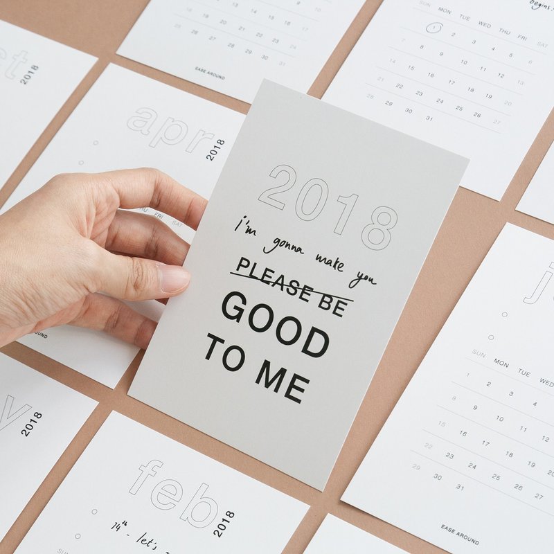 2018 New Year Calendar Postcard '2018 i'm gonna make you good to me' - 卡片/明信片 - 纸 白色