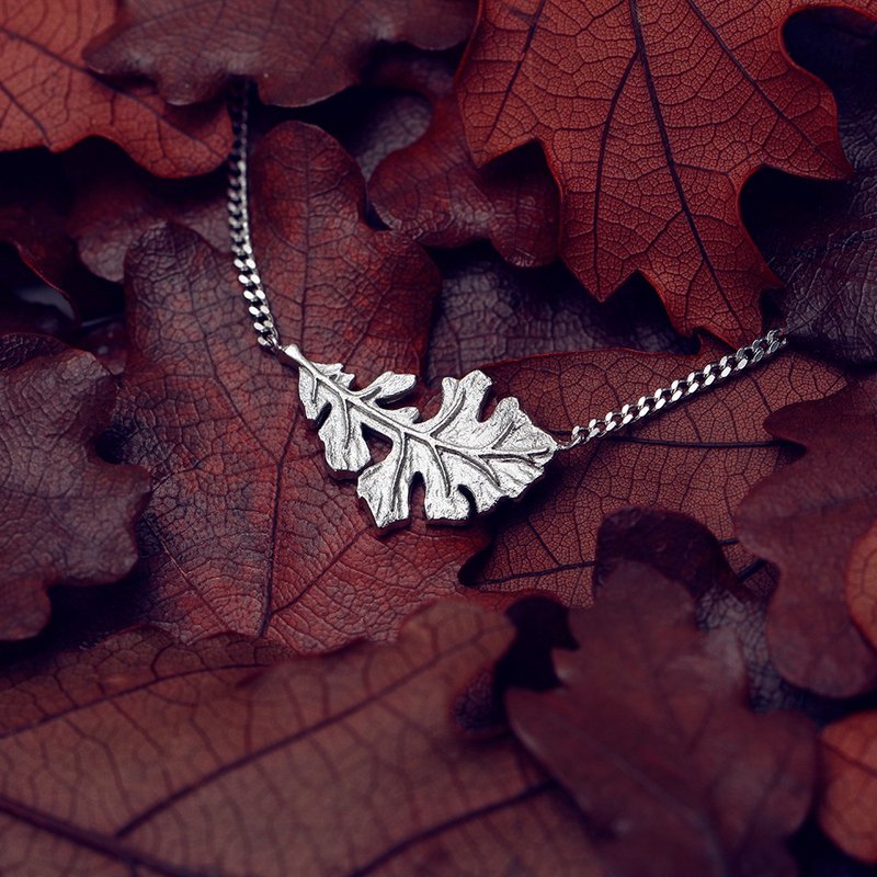 橡树叶森林系choker 文艺chic锁骨链 纯银简约项链 - 项链 - 银 银色